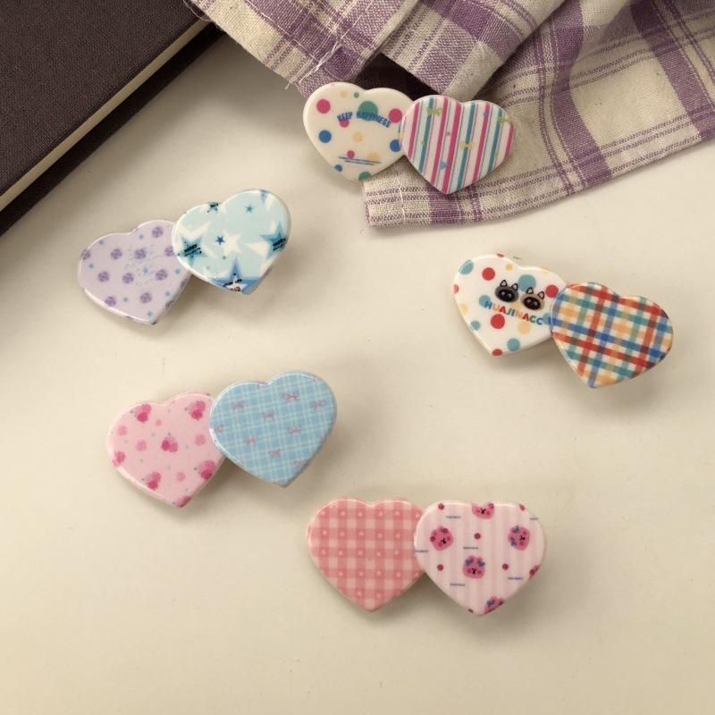 All Seasons Season IG Style Sweet Women's Color Block Heart Shape Plastic Hair Clip