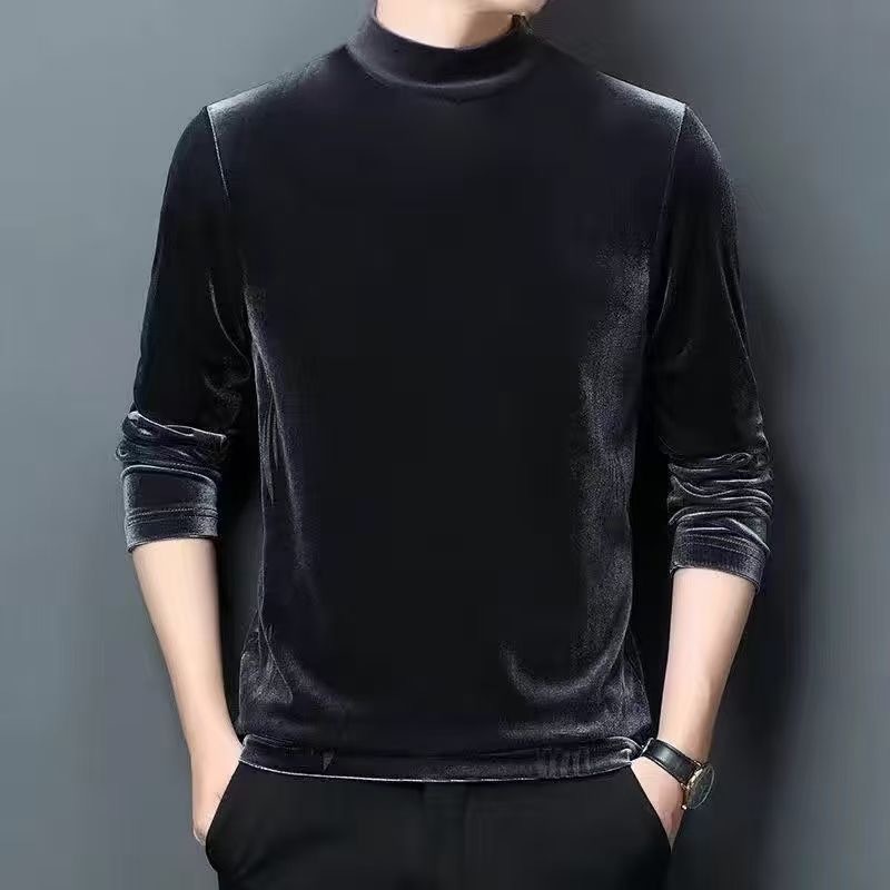 Invierno nuevo terciopelo dorado camiseta de terciopelo para hombres marca de invierno multifuncional cuello medio alto casual camiseta cálida de manga larga para hombres