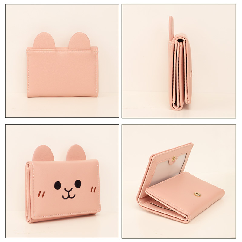 Panda tríptico billetera femenina corta estudiante billetera plegable de dibujos animados lindo animal pequeño pato amarillo Rana titular de la tarjeta