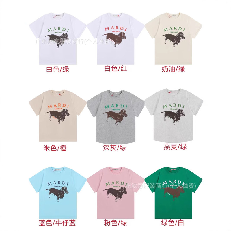 Korean Trendy Brand Short-Sleeved Daisy Dachshund Print Summer Round Neck Pure Cotton Gold and Silver Same Style Loose T-Shirt for Women