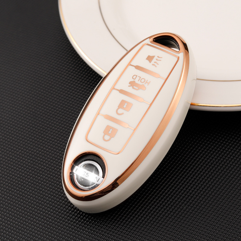 Suitable for Nissan X-Trail Key Cover, Qashqai Shell, Murano Tiida Decoration, Terra Sylphy Gold-Edged Car Key Case Suitable for Nissan X-Trail Key Cover, Qashqai Shell, Murano Tiida Decoration, Terra Sylphy Gold-Edged Car Key Case