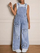 E 73703 Star Decorated Denim Overalls �����ţ�б���ѝ
