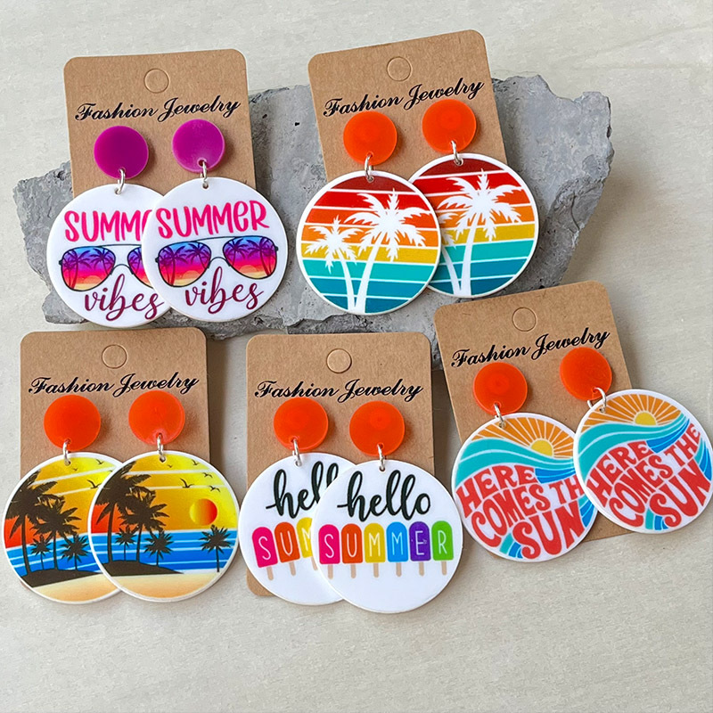 1 Pair Vacation Beach Letter Coconut Tree Arylic Drop Earrings display picture 5
