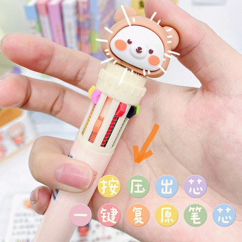 Factory direct sales cartoon 10-color ballpoint pen student exam writing stationery cute shape push pen multi-color wholesale