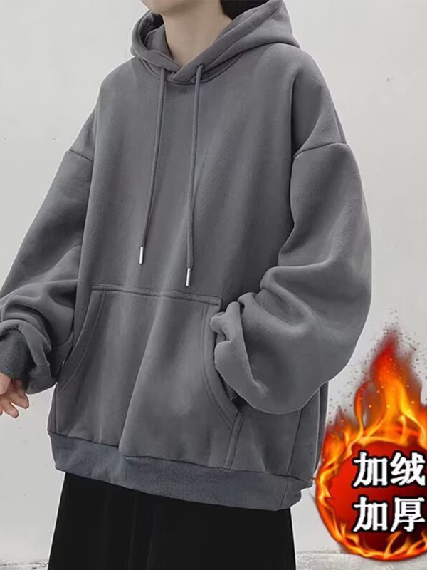 秋冬连帽卫衣男潮流帅气宽松加绒情侣上衣简约时尚休闲百搭新外套|undefined