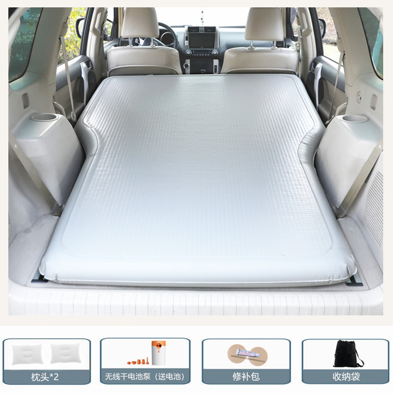 Bed Portable, Qìchē Vehicle-mounted inflatable bed - light-khaki-air-spring-car-bed-white-orange-wireless-battery-pump-2-pongee-inflatable-pillows