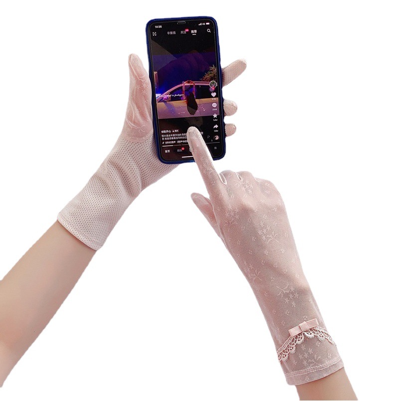 Guantes de protección solar para mujer guantes de pantalla táctil de encaje de media longitud de seda de hielo antideslizante para conducir