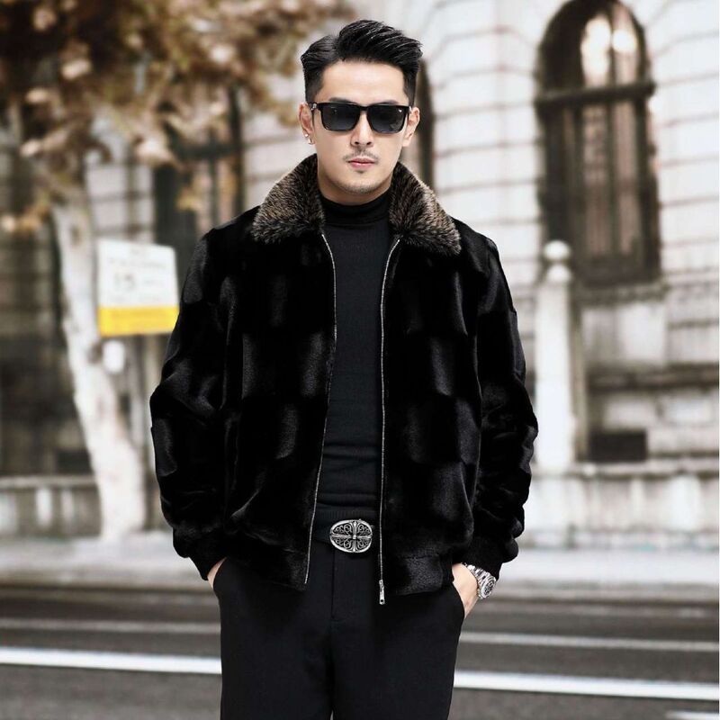 Autumn and Winter Imitation Mink Outwear Gold Mink Fur Men's Outwear Warm Fleece-Lined Thickeneded Lapel Style Men's Outwear