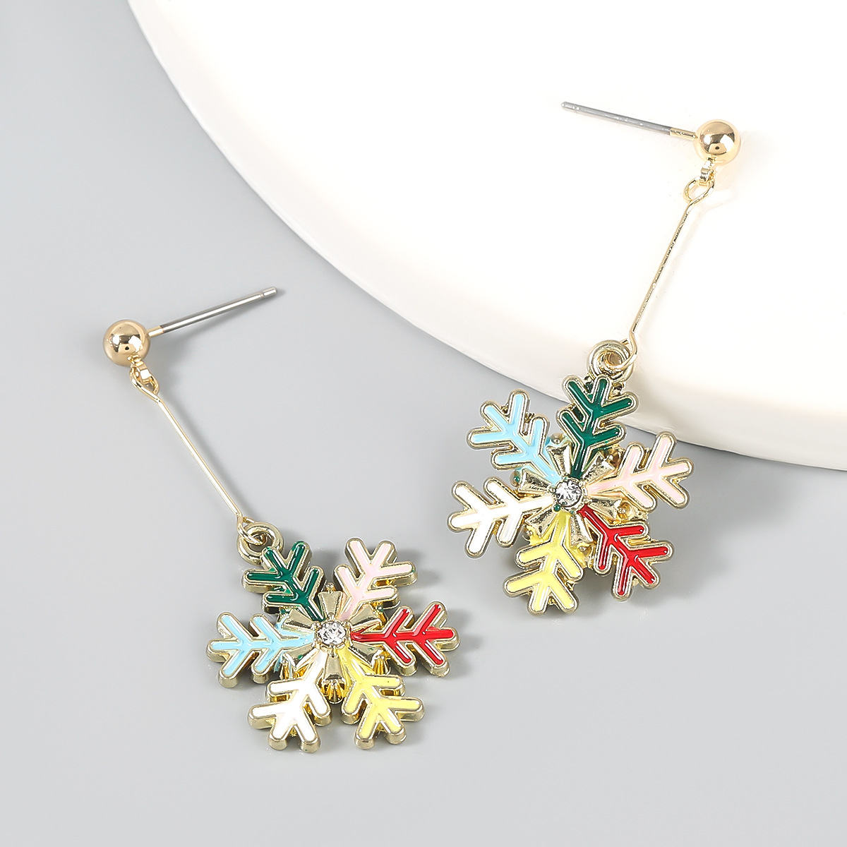Christmas2021 Christmas series alloy drop oil rhinestone Christmas snowflake earrings female ear jewelry