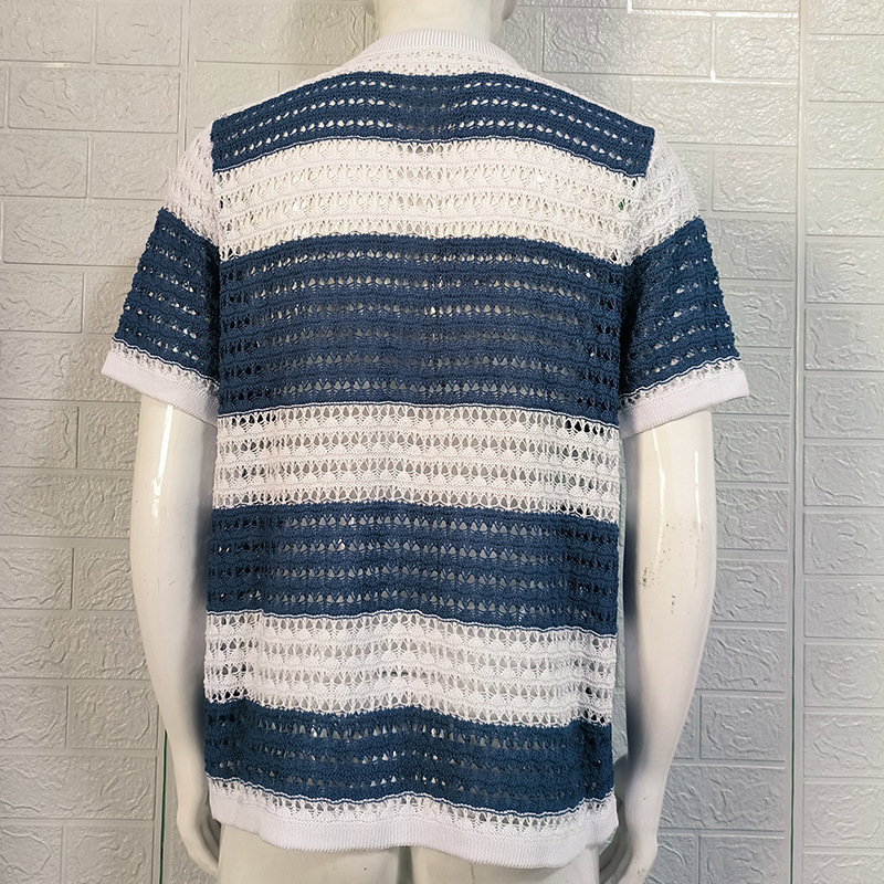 Men's Knit Shirt With Turn-down Collar And Color Block Design_voghion.com