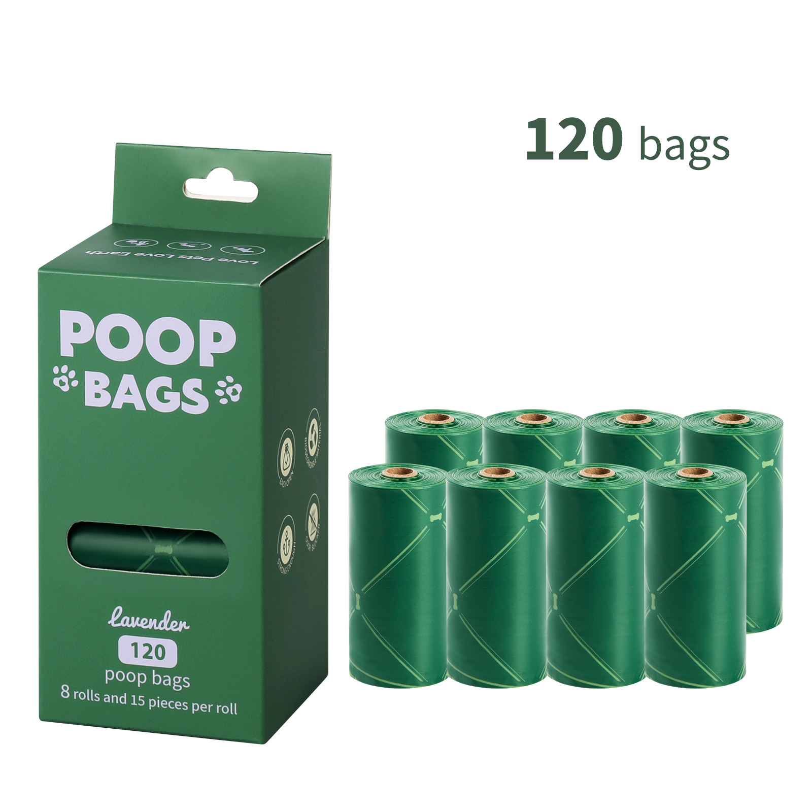 Nuevo medio ambiente biodegradable bolsa de basura de mascotas bolsa de basura distribuidor de bolsa de heces OPP caja de cabeza de fijación empaquetada bolsa de heces