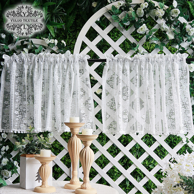 French Lace Short Curtain Sheer Curtain American Style Kitchen Bathroom Door Curtain Window Curtain Blocking Curtain Short Coffee Curtain