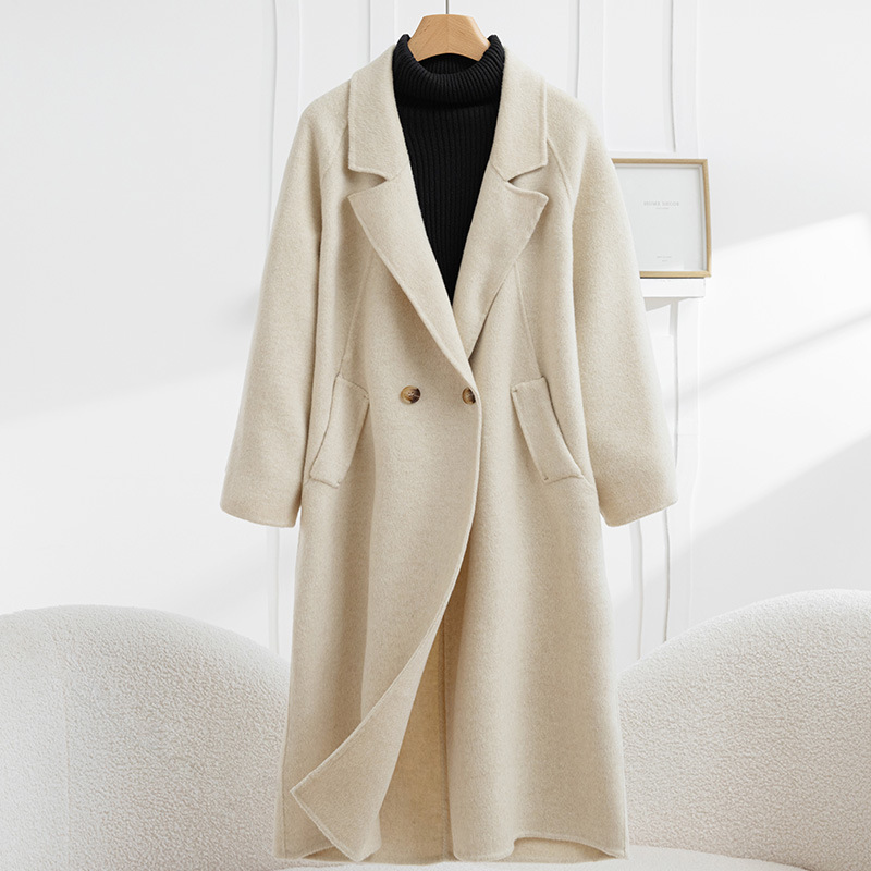 Double-Sided Wool Outwear Women's Long 2025 Autumn and Winter New Elegant Cocoon-Shaped High-End Woolen Outwear for Small People