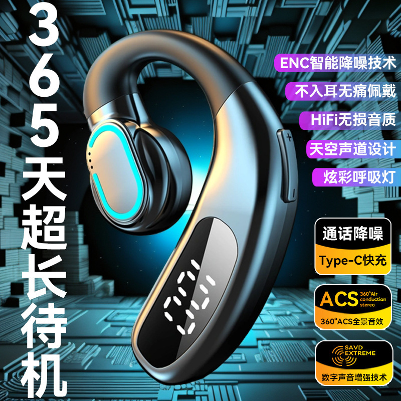New wireless bluetooth headset F80 ear-hanging non-ear business gas conduction single ear with digital display cross-border wholesale