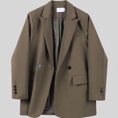 黑色高级感炸街西装外套2025春秋季新款宽松休闲西服上衣女咖啡色