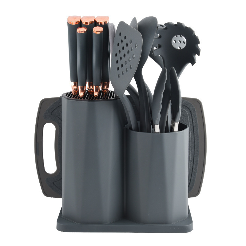 Cuerpos de cocina de silicona de mango de madera 15 piezas de cocina antiadherente cocina de cocina de barril de almacenamiento 15 piezas de cocina de silicona