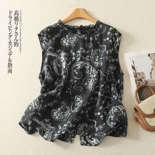 Real Shot of Artistic Retro Cotton and Linen Sleeveless Vest Shirt for Women in Summer, Age-Reducing and Slimming Look Lace Collar, Western-Style Shirt Top