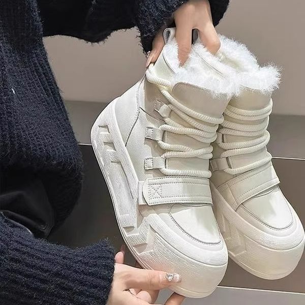European and American Style Thick-Soled Short Snow Boots for Women 2025 Winter Style Fleece-Lined Thickeneded Warm Velcro Slimming Look Cotton Boots