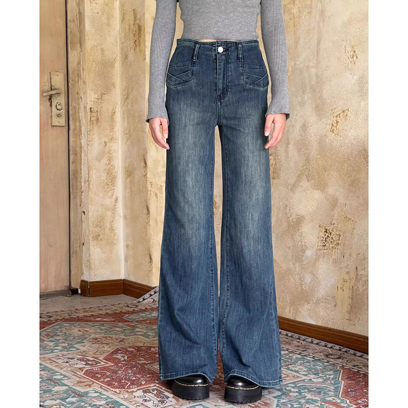 D9099设计感ins中性微喇牛仔裤女春秋季显瘦时尚喇叭拖地牛仔裤潮