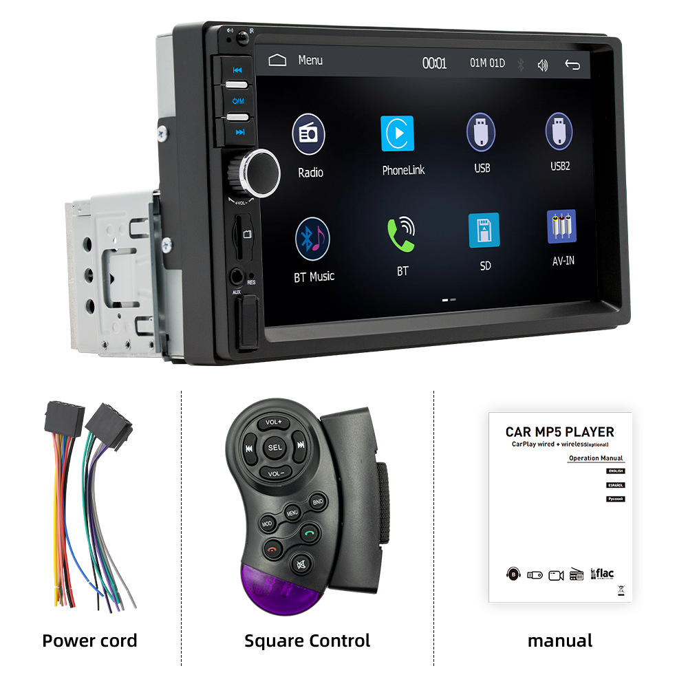 Reproductor MP5 para Auto de 7 Pulgadas con Bluetooth, Carplay, Pantalla de Control Central, Interconexión Auto-Máquina, Imagen de Reversa