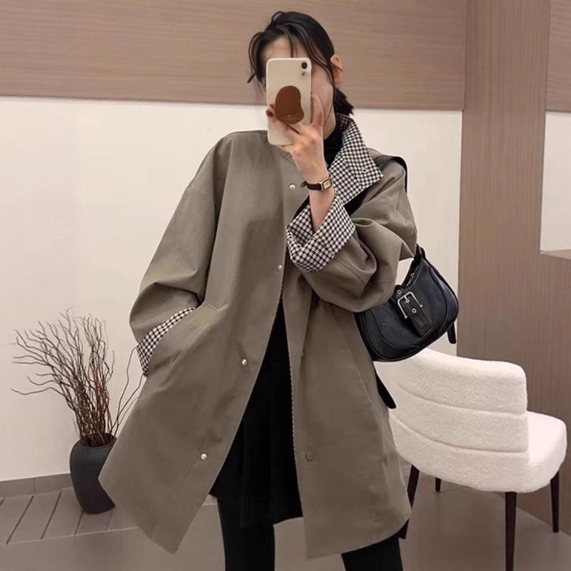 韩系设计感格子两面穿风衣外套女2025早秋新款宽松显瘦小个子上衣|undefined