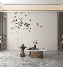 新中式花鸟壁纸竹韵墙布素雅轻奢客厅沙发电视背景装饰墙纸壁布