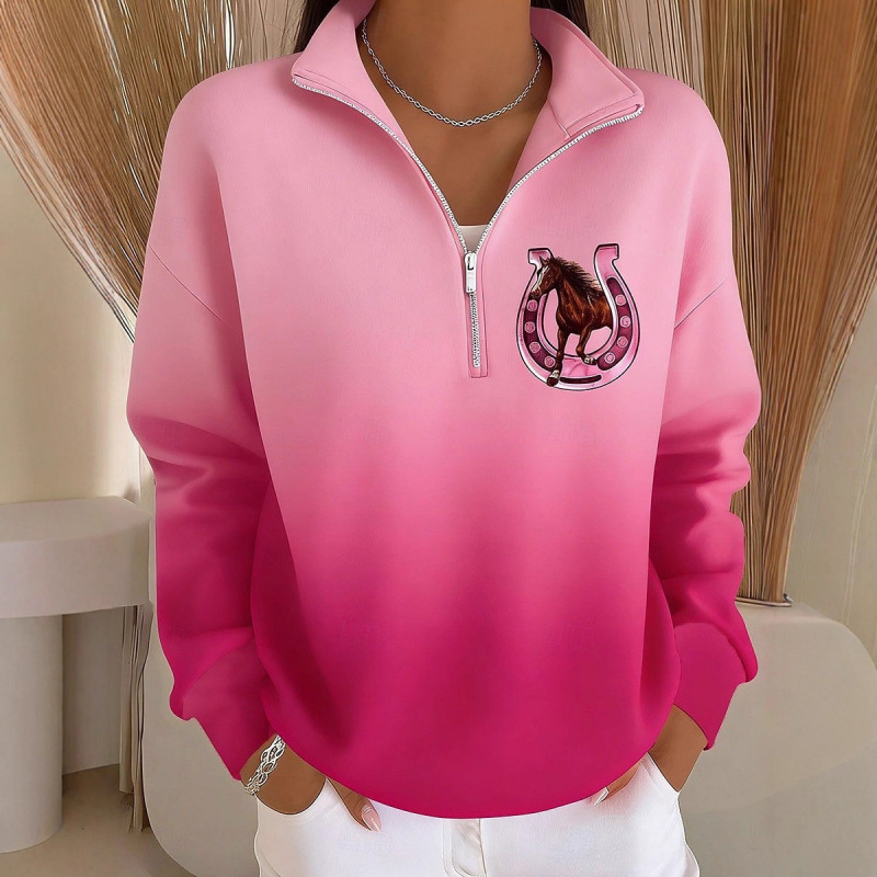 2026 Year of the Horse Printed Zipper Sweatshirt for Women, Spring and Autumn Stand-up Collar Sweatshirt, Popular in Europe and America, Plus Size Women's Polo Sweatshirt 2026 Year of the Horse Printed Zipper Sweatshirt for Women, Spring and Autumn Stand-up Collar Sweatshirt, Popular in Europe and America, Plus Size Women's Polo Sweatshirt