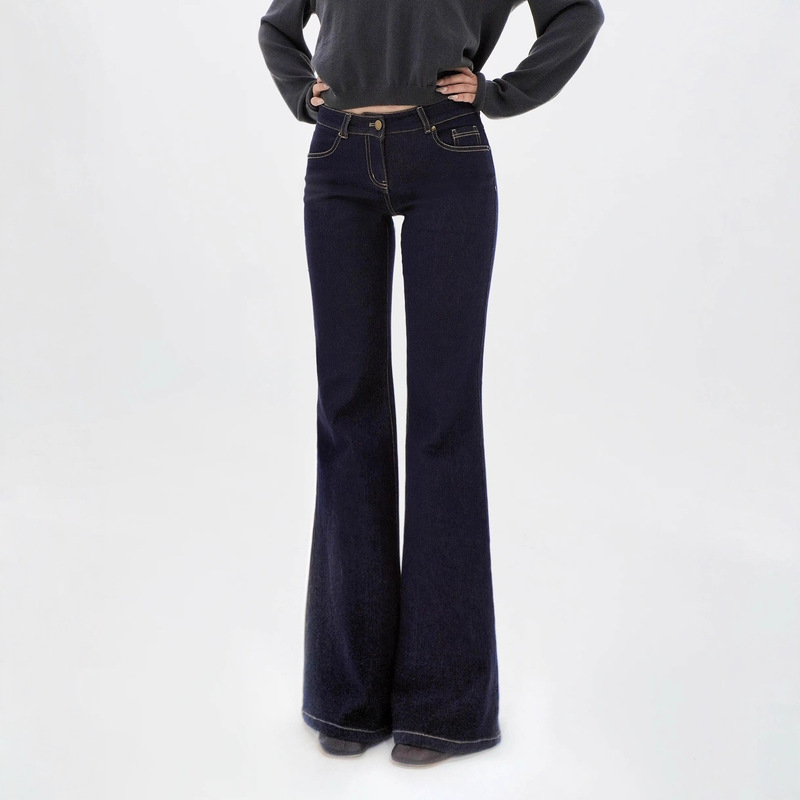 Jim Kennet Low-Rise Original Color Straight-Leg Bootcut Denim Pants