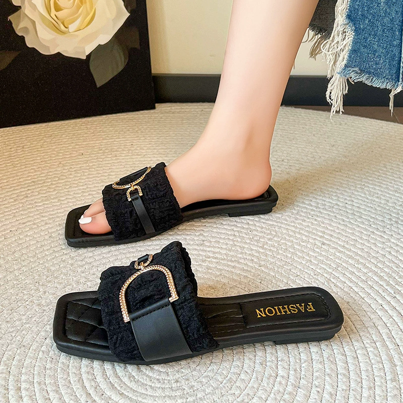 35-43 размера плюс размер женской обуви тапочки носить на улице 2024 летом новый дикий модный продвинутый прохладный плоский