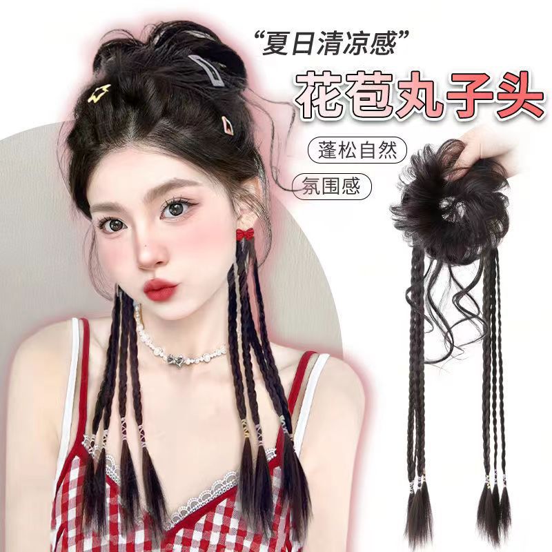 Paluca de cabeza de bola trenzada mujer flua brotes naturales anillo de cabello barba de dragón cabeza de bola media atada trenzada flor de cáñamo boxeo