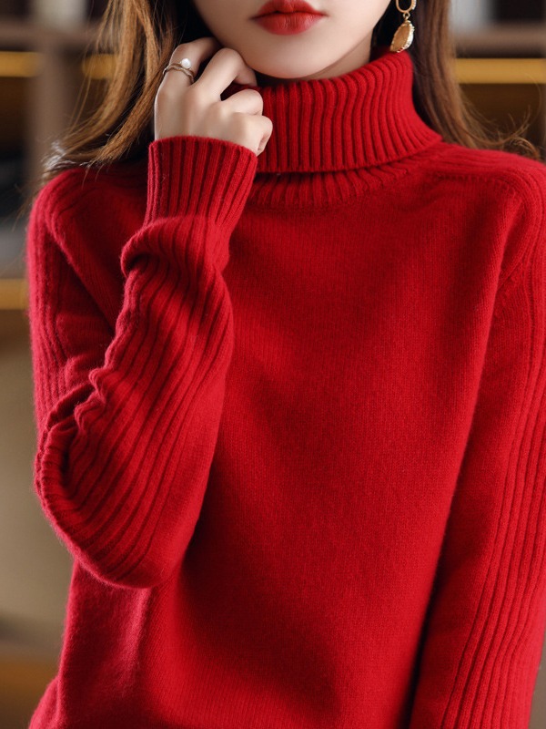 Suéter de cuello alto para mujer forrado de lana engrosado 2024 Otoño e Invierno Nuevo popular estilo occidental interior superior de punto camisa de fondo de Invierno para mujer grueso