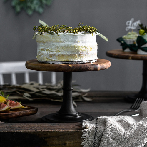 Factory direct sales wooden tall cake tray European style wedding party shooting props solid wood tray dessert cake stand