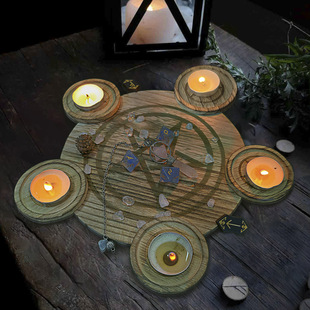 2-in-1 Pentagram Pentagram wooden candle holder tray DIY Candlestick decoration Taro peripheral supplies