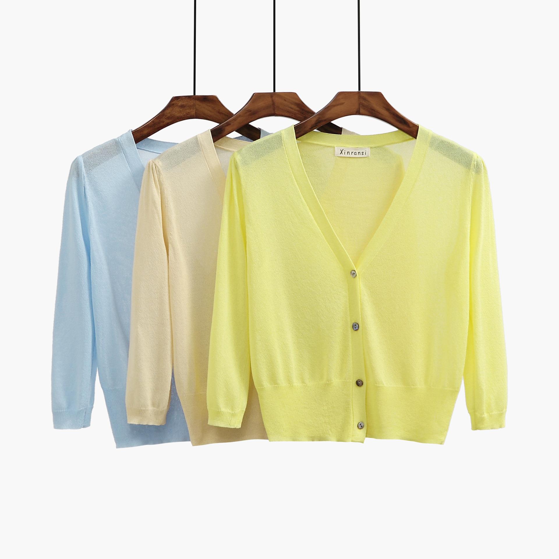Women Summer V-Neck Ice Silk Cardigan Candy Colors