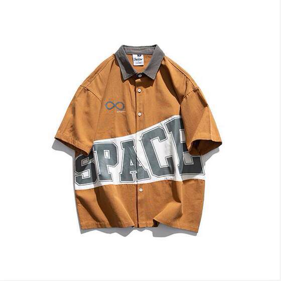 Summer fashion brand hip hop print Hong Kong style loose short sleeve Japanese retro motorcycle clothing half sleeve neutral style shirt jacket