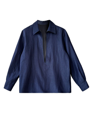 Luxi light mature long-sleeved V-neck shirt for women 2025 autumn new fashionable imitation denim overlap top 8696