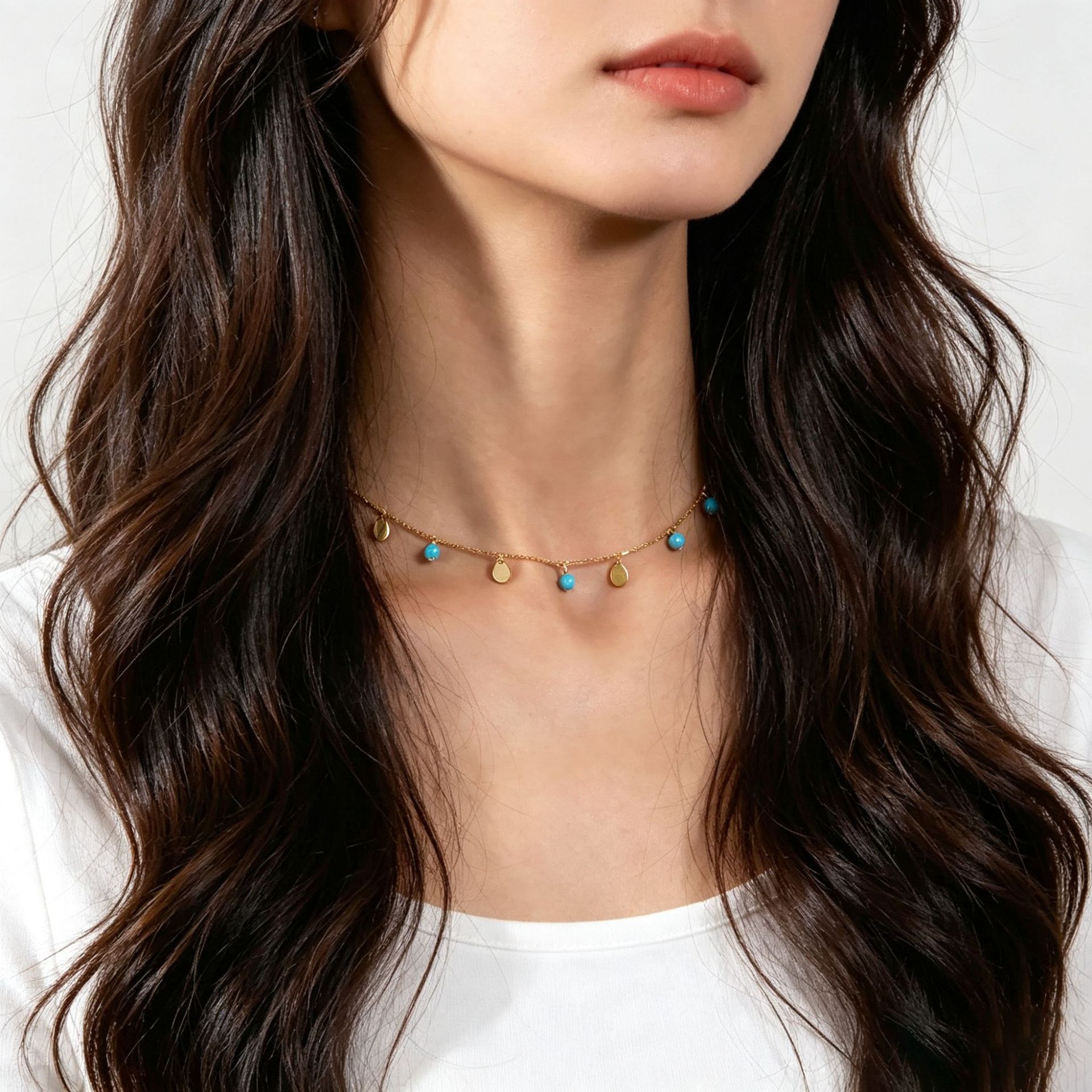 Fashionable and exquisite collarbone chain, simple and casual, European and American style, new spring/summer product, stone disc, versatile women's neck chain