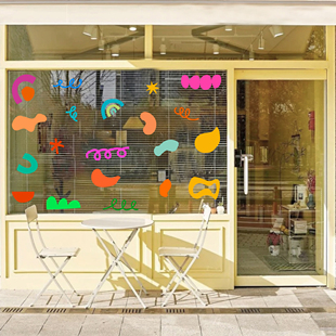 Ins Popular Line Illustration Glass Sticker Shop Glass Window Cake Milk Tea Catering Creative Decorative Sticker