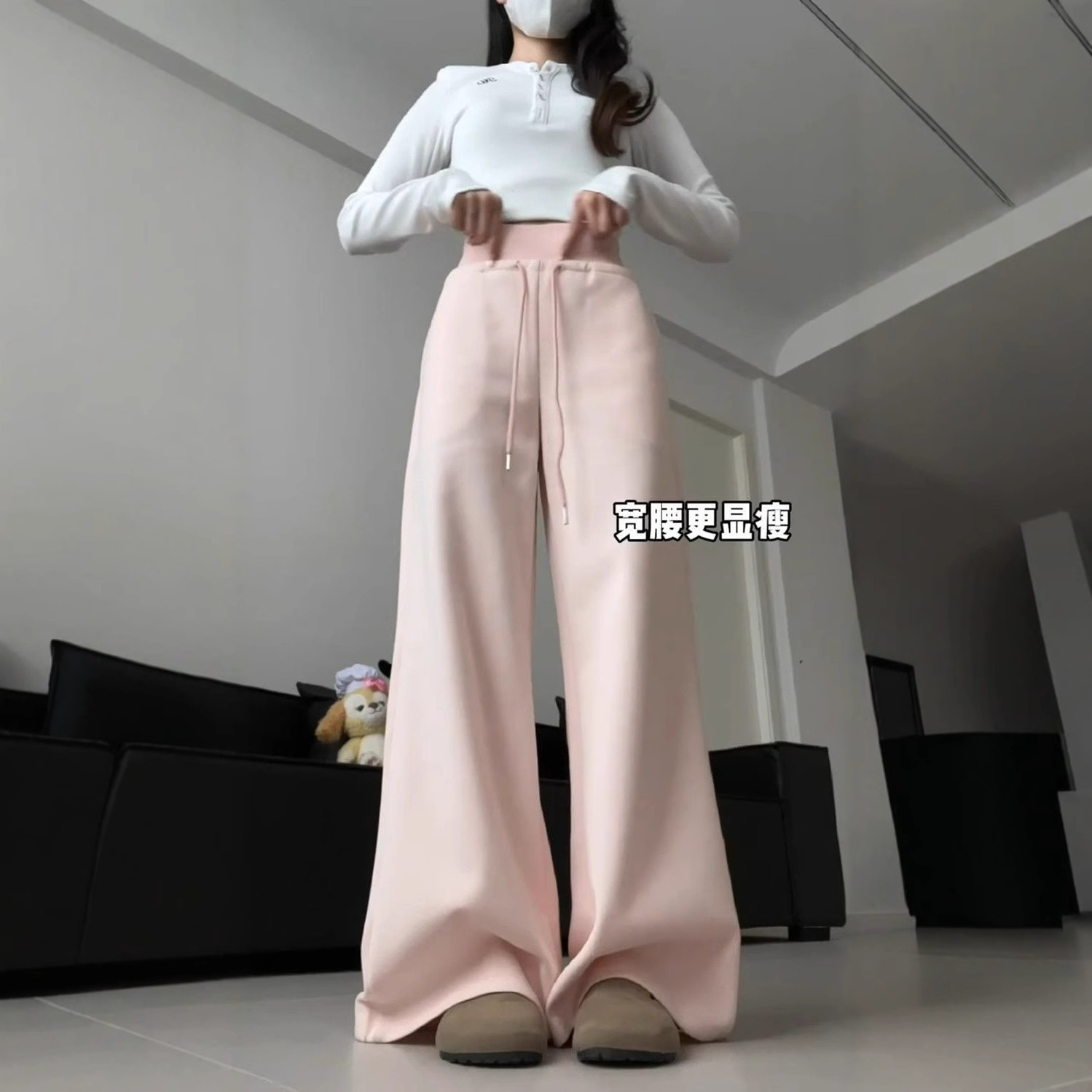 抖音品質の裏起毛ハイウエストスポーツパンツ レディース 2025年新作 アメリカンカジュアル 着痩せ効果のあるスウェットパンツ ストレートワイドレッグパンツ