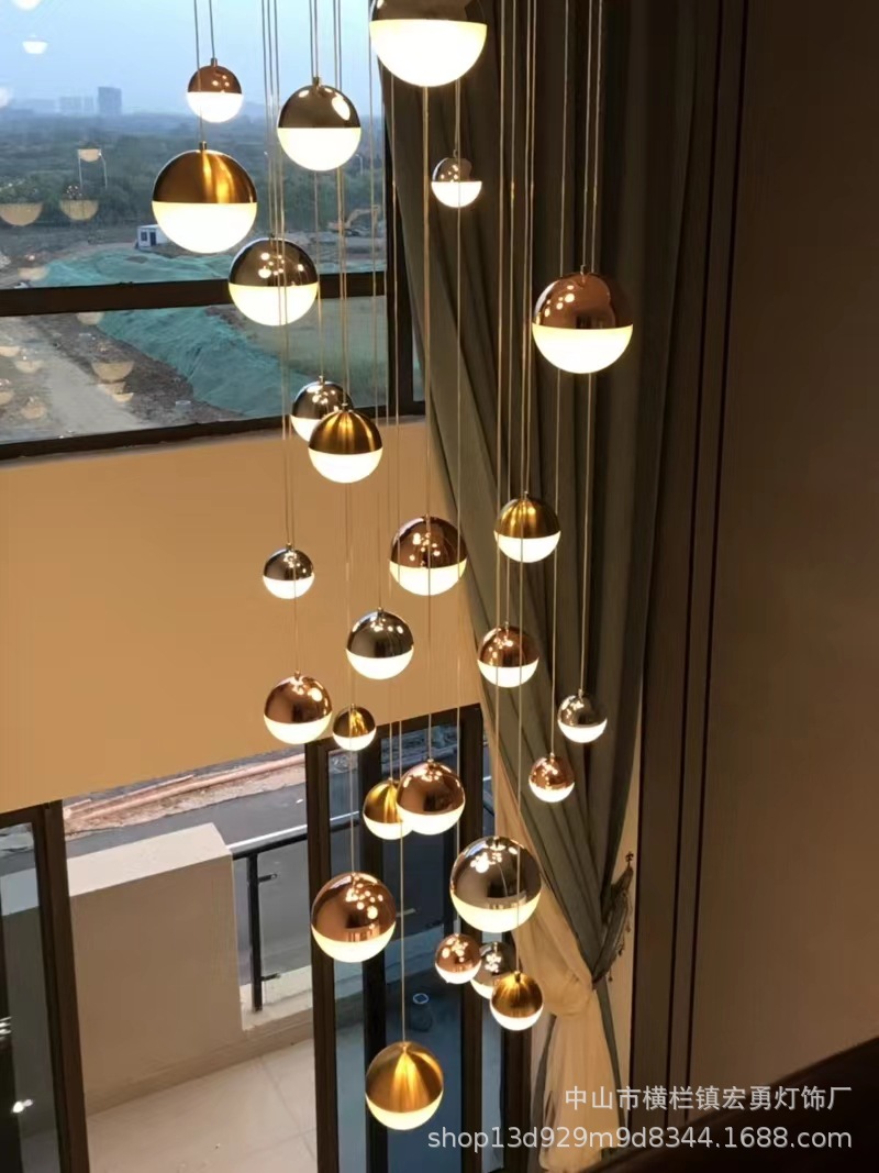 复式楼挑空高客厅吊灯loft公寓现代简约圆球吊灯别墅楼梯间长吊灯-阿里巴巴