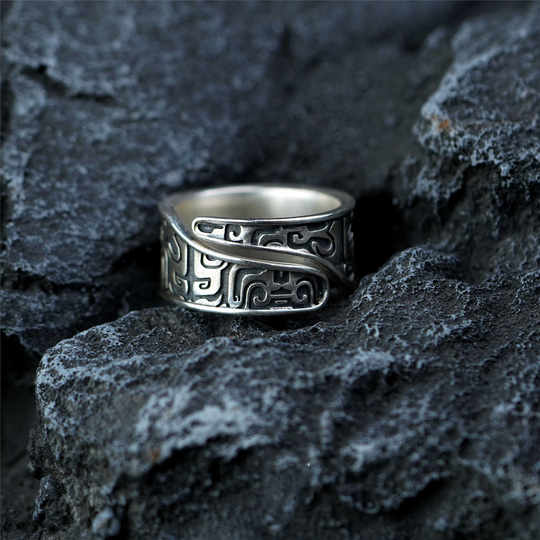 Men's domineering fashion open ring retro personality index finger Chinese style auspicious beast ring in stock wholesale