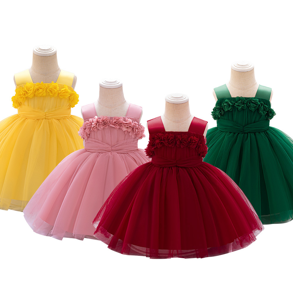 2024儿童礼服周岁吊带公主裙蓬蓬婚纱一周岁生日连衣裙baby dress