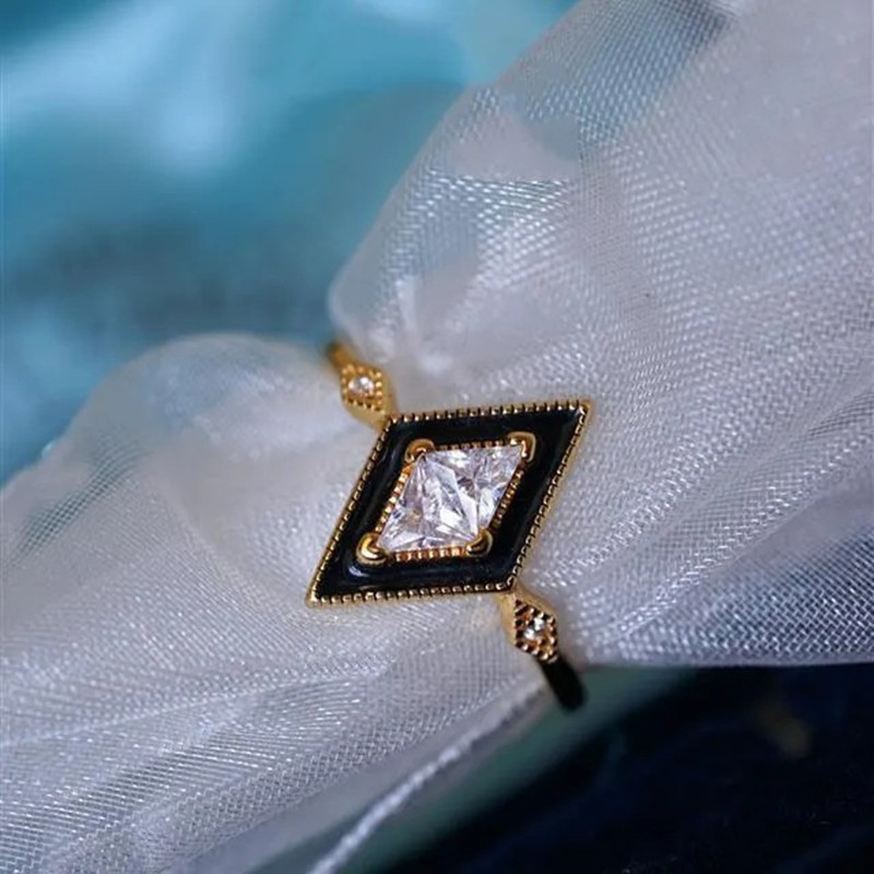Adjustable Ring Size Retro Geometric Copper Plating Inlay Zircon Open Rings