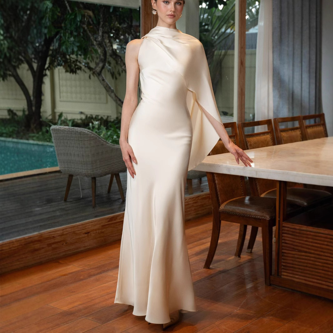 2025 Summer New INS Elegant Satin Evening Dress European and American Amazon Women's French Sexy Long dress