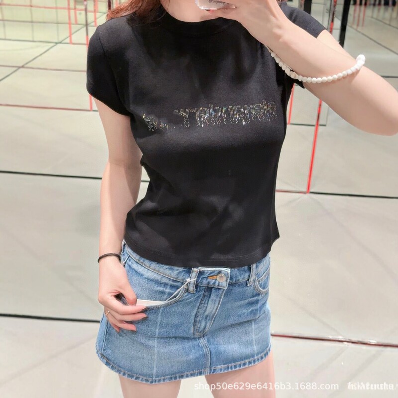 Aw Nanyou Quality 26 Early Spring New Slim-Fit Hot Girl Style Artificial Rhinestone Tight Short-Sleeve T-Shirt Women's Top Aw Nanyou Quality 26 Early Spring New Slim-Fit Hot Girl Style Artificial Rhinestone Tight Short-Sleeve T-Shirt Women's Top