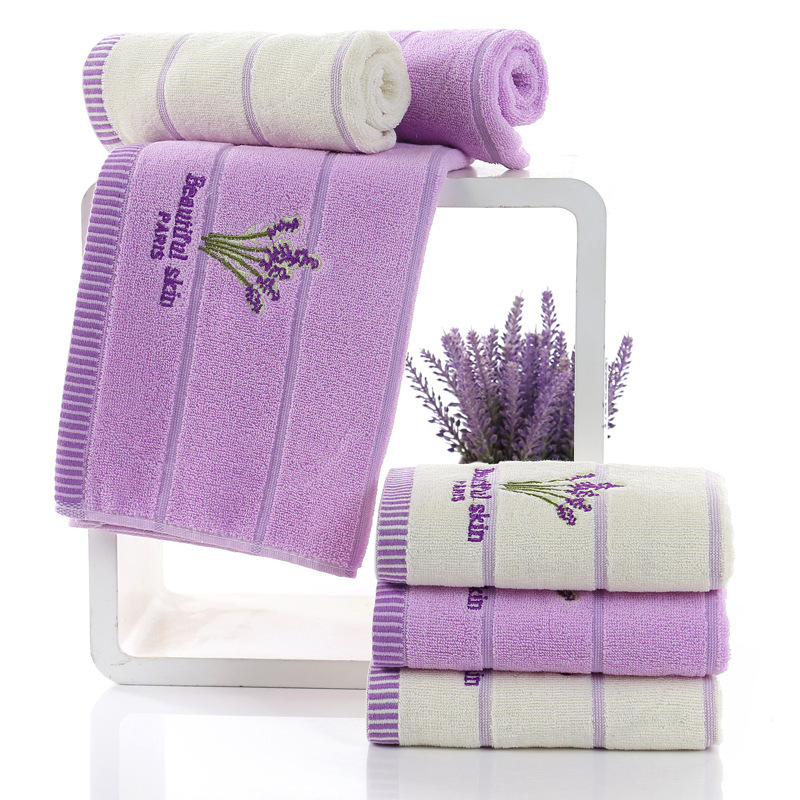 Pure Cotton 32-Strand Lavender Embroidered Towel Bath Towel Wholesale Absorbent Soft Household Gift Towel Set Customization Pure Cotton 32-Strand Lavender Embroidered Towel Bath Towel Wholesale Absorbent Soft Household Gift Towel Set Customization