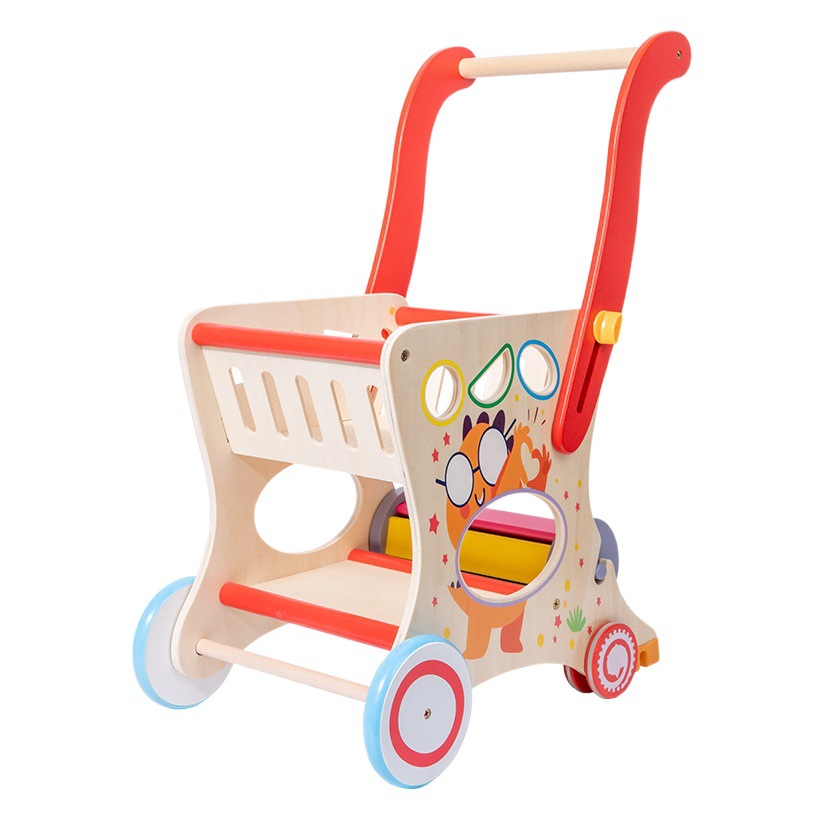 Venta directa de fábrica nuevo multifuncional niños empuje de la mano de juguete carrito de compras Niño de madera supermercado Carro de juguete Coche