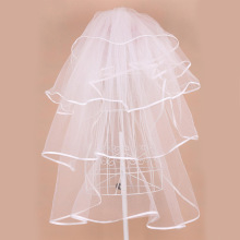 歐美新娘婚禮頭紗結婚禮服配飾頭紗四層包邊短款歐美花邊新娘頭飾