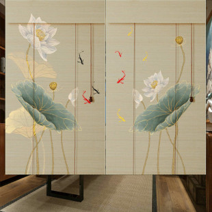 I【】Printed Bamboo Curtain Roller Blind New Chinese Style Adjustable Curtain Hanging Painting Tea Room Decoration Blackout Partition Door Curtain