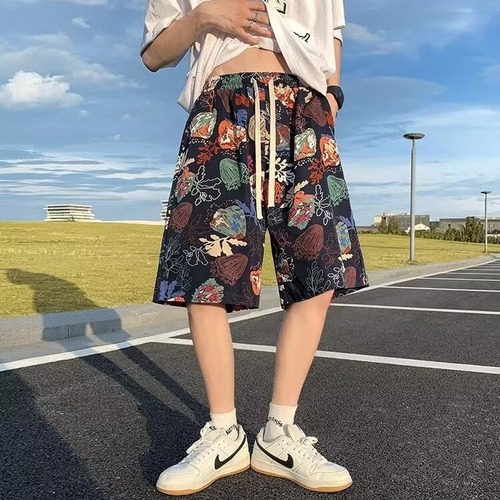 Beach Shorts Men's Summer Thin Model Streetwear Printed Swim Trunks Quick-Dry Loose Home Sleep Pants